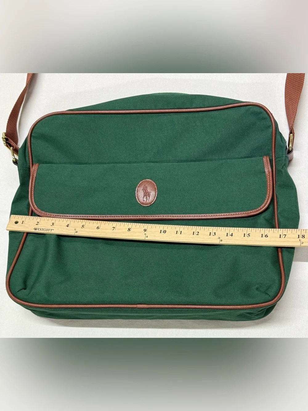Vintage Polo by Ralph Lauren Dark Green Messenger Bag with Brown Trim